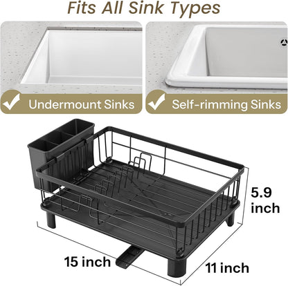 SNTD Dish Drying Rack - Space-Saving Dish Rack for Kitchen Counter, Stainless Steel Dish Drainer with Utensil Holder and