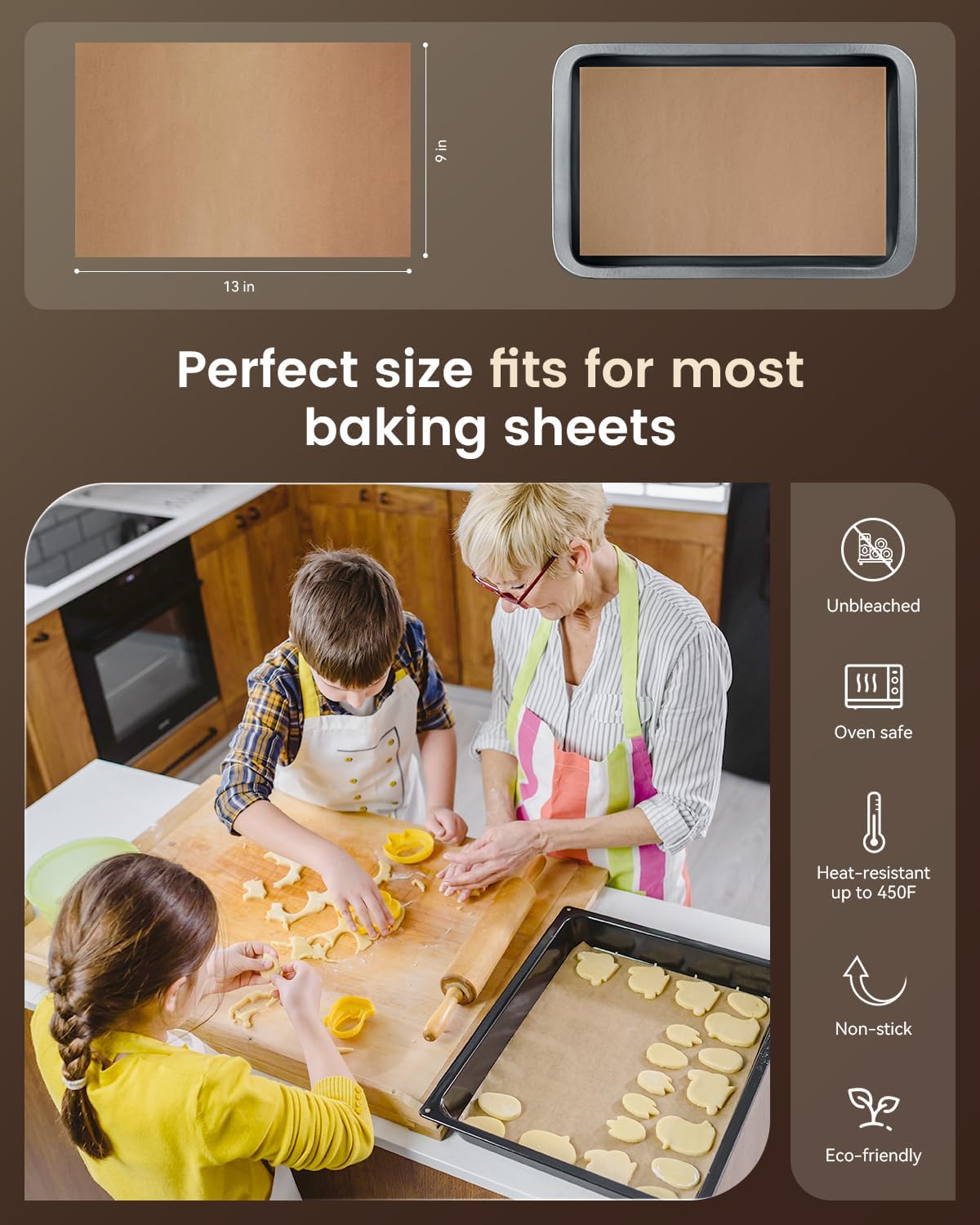 Parchment Paper Sheets, 9x13 In Non-Stick Precut Baking Parchment for Baking, Grilling, Air Fryer