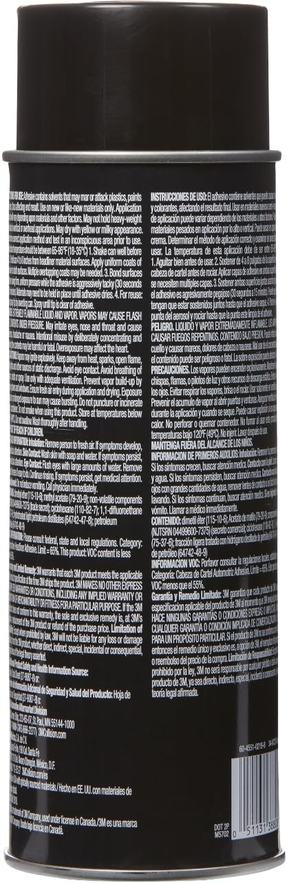 3M Headliner & Fabric Adhesive, 18.1 oz., Exceptional Strength Bonds Heavyweight Automotive Fabrics to Metal Surfaces, For Bonding Headlines