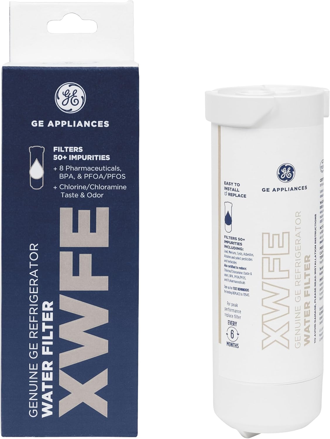 GE XWFE Refrigerator Water Filter, Genuine Replacement Filter, Certified to Reduce Lead, Sulfur, and 50+ Other