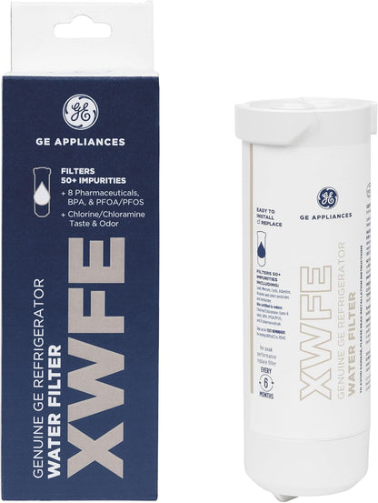 GE XWFE Refrigerator Water Filter, Genuine Replacement Filter, Certified to Reduce Lead, Sulfur, and 50+ Other