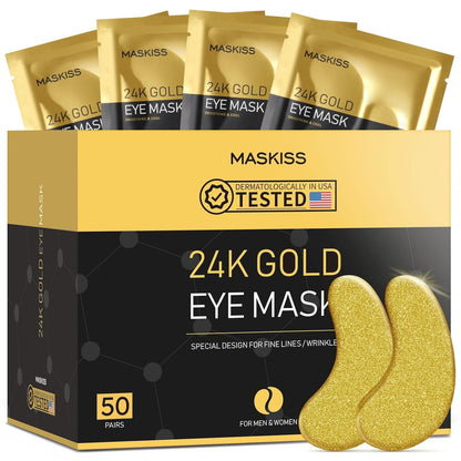 Maskiss 24k Gold Under Eye Patches (50 Pairs), eye mask, Collagen Skin Care Products, Eye Patches for Puffy