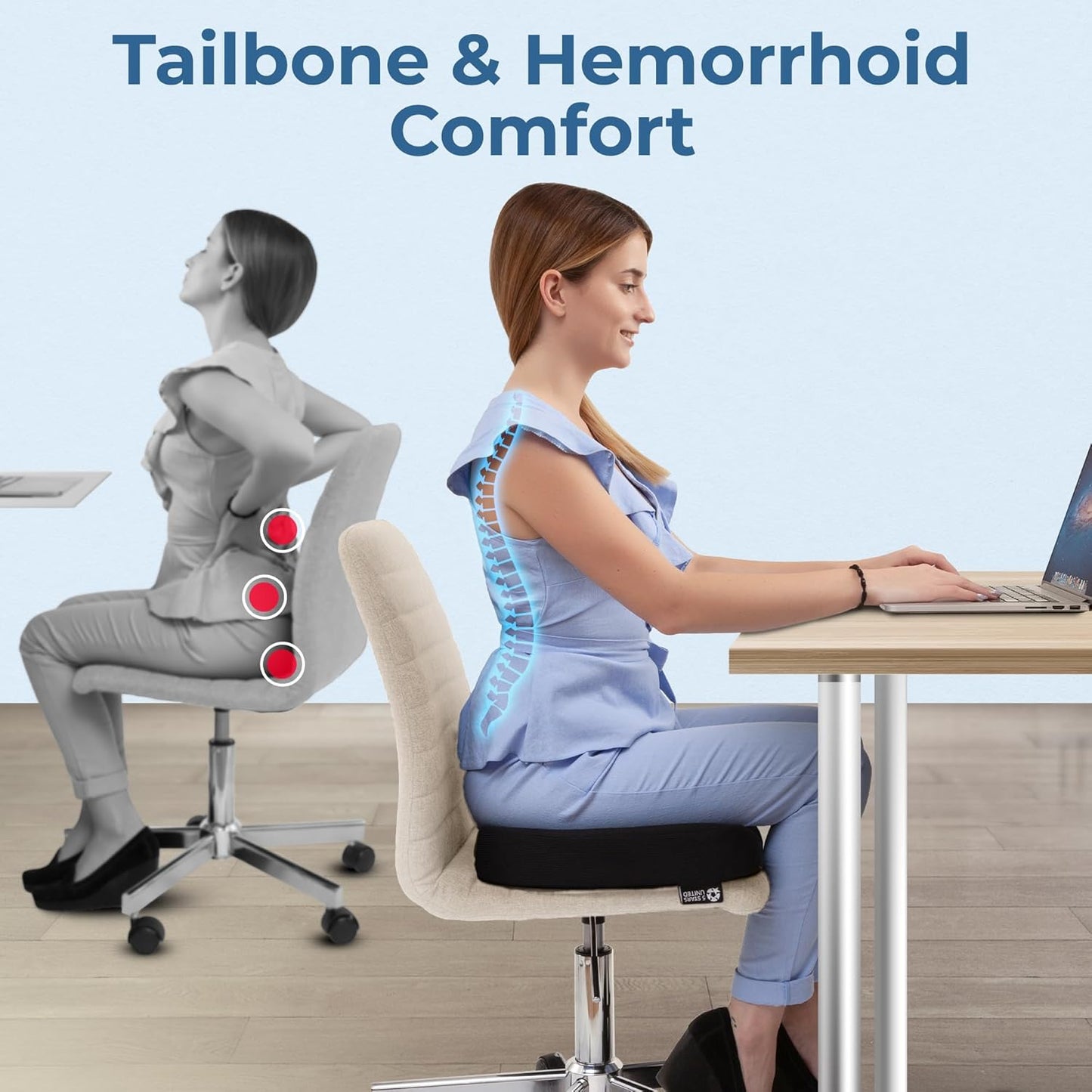 5 STARS UNITED Donut Pillow Hemorrhoid Tailbone Cushion Large Cushion for Pain Relief Coccyx, Prostate, Sciatica, Pelvic Floor, Pressure