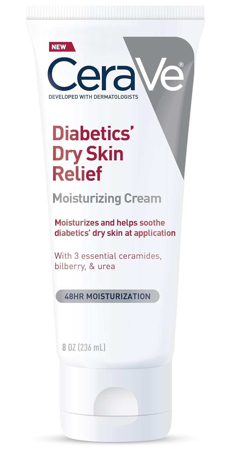 CeraVe Moisturizing Cream for Diabetics Dry Skin, Urea Cream with Bilberry for Face and Body, Fragrance Free & Paraben Free, 8 Ounce