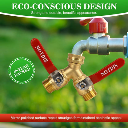 Hose Splitter 2 Way Heavy Duty Brass Garden Hose Splitter with 304 Stainless Steel Long Handle Outdoor Full Flow Hose Splitter