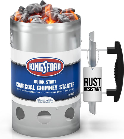 Heavy Duty Deluxe Charcoal Chimney Starter, Large Capacity Zinc Steel BBQ Fire Starter with Heat Shield and Stay-Cool