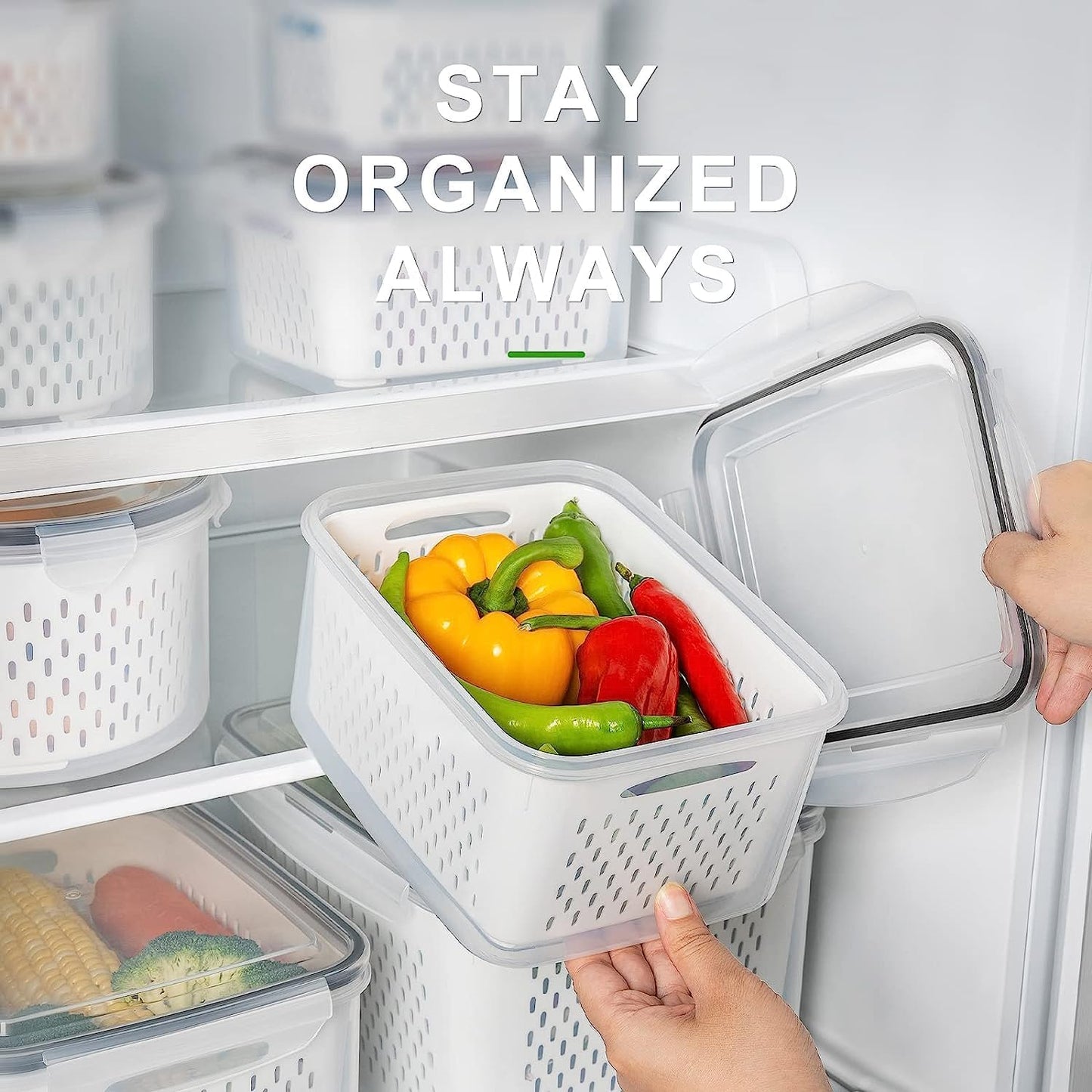 Freshmage Fruit Storage Containers for Fridge with Removable Colander, Airtight Food Storage
