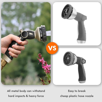 RESTMO Hose Nozzle Heavy Duty, Metal Water Hose Sprayer for Garden, 9 Spray Patterns, High Pressure, Thumb Flow Control, On/Off