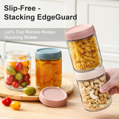 NETANY 6-pack 16 oz Overnight Oats Containers with Lids, Glass jars with Airtight Lids, Wide mouth Mason Salad