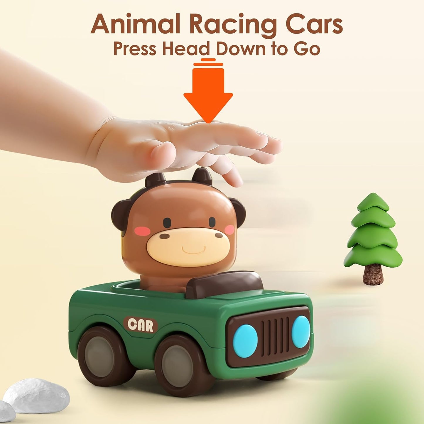 iPlay, iLearn Press to Go Car Toys for Toddlers 1-3, Baby Animal Racing Cars, Infant Play Vehicle