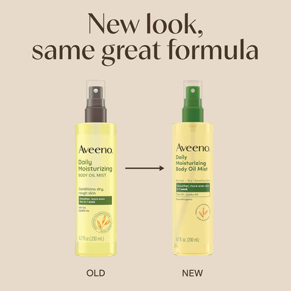 Aveeno Daily Moisturizing Dry Body Oil Mist with Oat & Jojoba Oil for Dry, Rough, Sensitive Skin, Lightweight, Non-Greasy, Body Spray