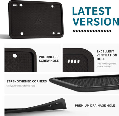 Aujen Silicone License Plate Frames Black, 2 Pack Car License Plate Frame, Universal US Black License Plate Holders Brackets