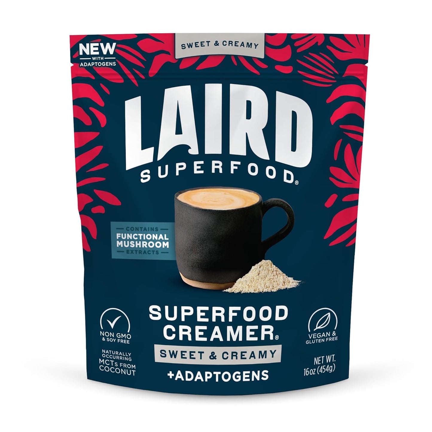 Laird Superfood Non-Dairy Coconut Powder Creamer - Sweet & Creamy + Adaptogens - Superfood Creamer with Functional Mushrooms - Non-GMO
