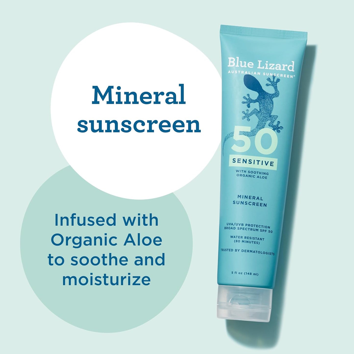 Blue Lizard Sensitive Mineral SPF 50 Sunscreen Lotion, 100% Mineral Sunscreen, UVA/UVB Protection, Infused with organic Aloe