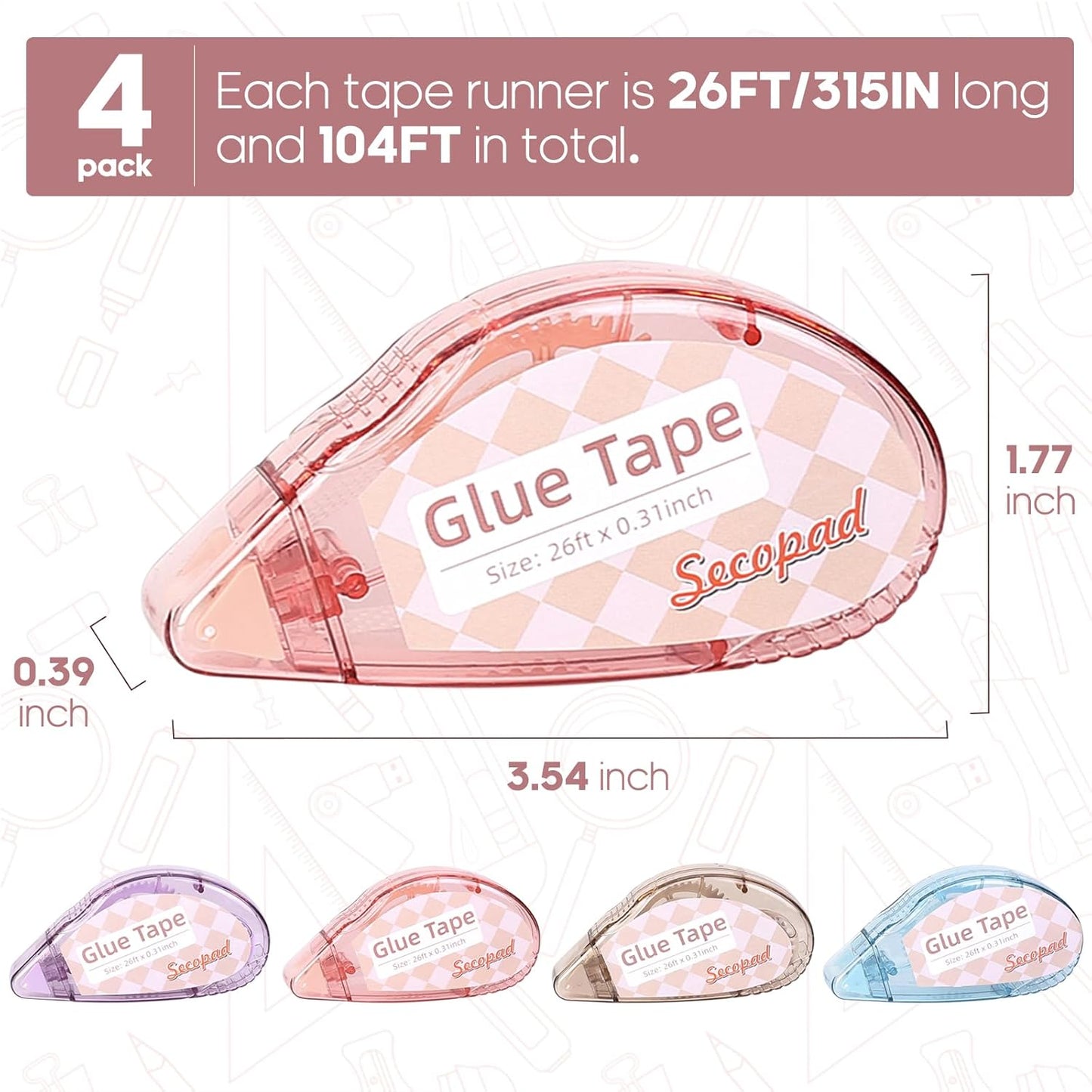 Secopad Scrapbook Tape, 4 Pack Double Sided Tape Roller for
