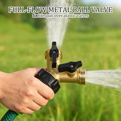 Hourleey Brass Garden Hose Splitter 2 Way, 3/4 Inch Hose Connector Tap Splitter, Hose Y