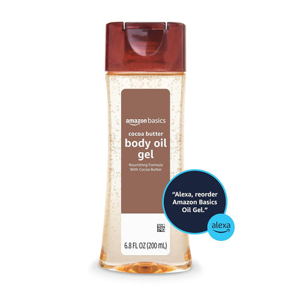 Amazon Basics Body Oil Gel with Cocoa Butter, Paraben Free, for Very Dry Skin, 6.8 Fl Oz, 1-Pack