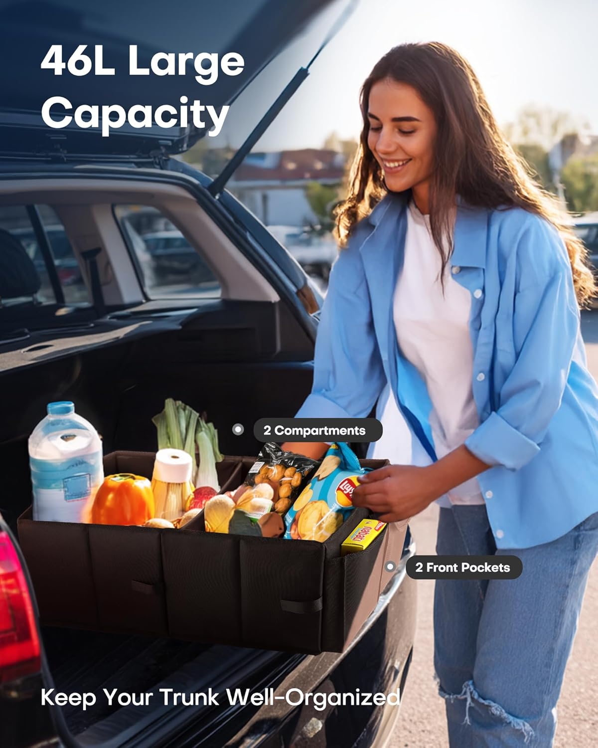 HOTOR Trunk Organizer - Car Organizer, Foldable Trunk organizer for SUVs & Sedans, Sturdy Car Organization for Car Accessories, Tools