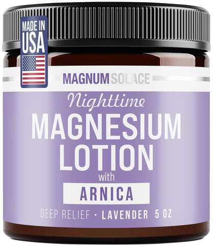 Magnum Solace Nighttime Magnesium Lotion with Arnica Highly Concentrated Magnesium for Muscles & Joints Apply to Legs or Feet Before Bed Skin-Friendly