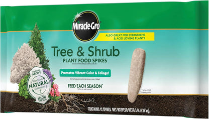 Miracle-Gro Tree and Shrub Plant Food Spikes - Deciduous, Flowering & Evergreen Tree Fertilizer Spikes, Hydrangeas, and Acid-Loving Plants, 12