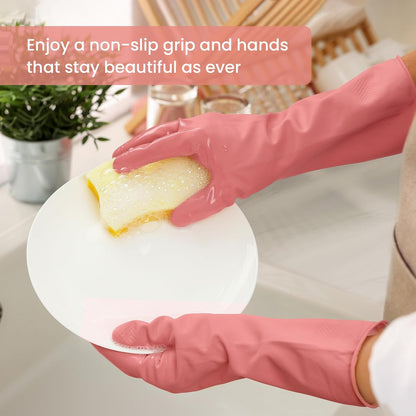 Rubber Cleaning Gloves for Dishwashing, 4 Pairs Reusable Kitchen Gloves for Washing Dishes and Household