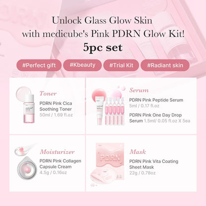 medicube Salmon DNA PDRN Trial Kit, Glass Glow Mini Skincare Set with Toner, Serum & Sheet Mask for Hydrating