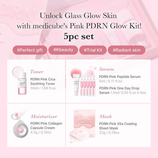 medicube Salmon DNA PDRN Trial Kit, Glass Glow Mini Skincare Set with Toner, Serum & Sheet Mask for Hydrating