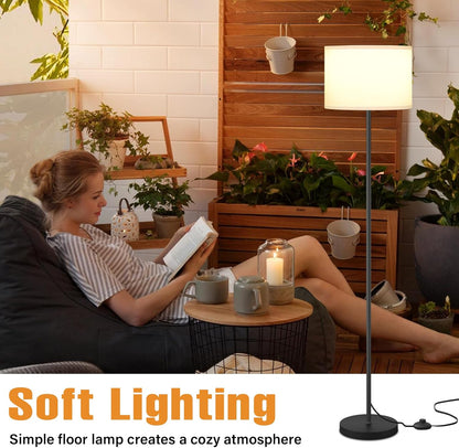 Modern Floor Lamp Simple Design with White Shade, Foot Pedal Switch, 60" Small Tall Lamps for Living Room Bedroom Office Dining Room