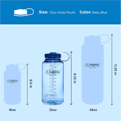 Nalgene 32 oz Wide Mouth Water Bottle, BPA-Free, Durable & Leak Proof, Lightweight Bottle for Hiking & Gym, Work & Travel