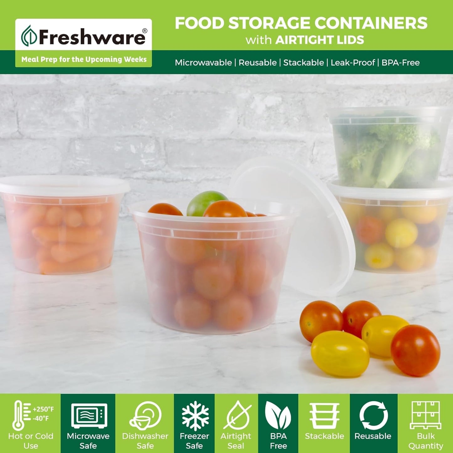 Freshware Food Storage Containers [50 Set] 16 oz Plastic Deli Containers with Lids, Slime, Soup, Meal Prep Containers, BPA Free, Stackable