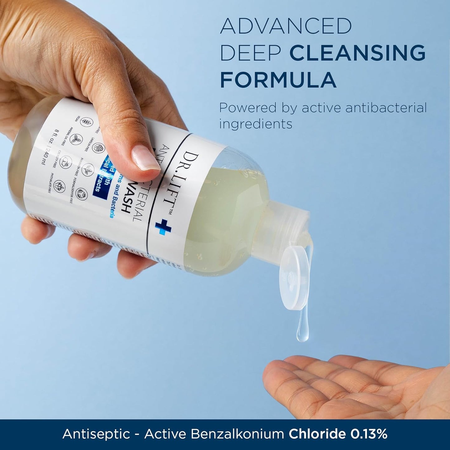 DR. LIFT Antibacterial Body Wash, Refreshing Scent, Hydrating Shower or Bath Cleanser With Citric Acid, Spirulina, and