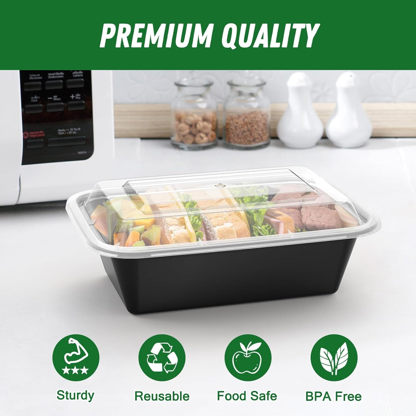 Dealusy 50 Pack (100-Piece) 24 oz Meal Prep Containers Reusable with Lids, Sturdy Leakproof & Food Safe, Microwave