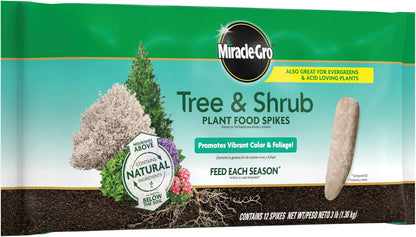 Miracle-Gro Tree and Shrub Plant Food Spikes - Deciduous, Flowering & Evergreen Tree Fertilizer Spikes, Hydrangeas, and Acid-Loving Plants, 12