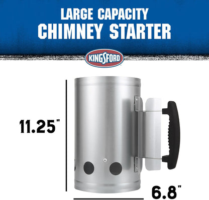 Heavy Duty Deluxe Charcoal Chimney Starter, Large Capacity Zinc Steel BBQ Fire Starter with Heat Shield and Stay-Cool