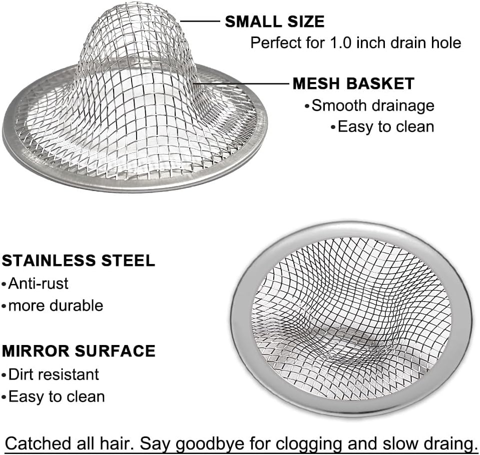 1.0" Small Drain Strainer, Sink Drain Hair Catcher, Bathroom Sink Drain Strainer, 2PCS Drain Mesh Baskets for Laundry, Mop Pool, Utility