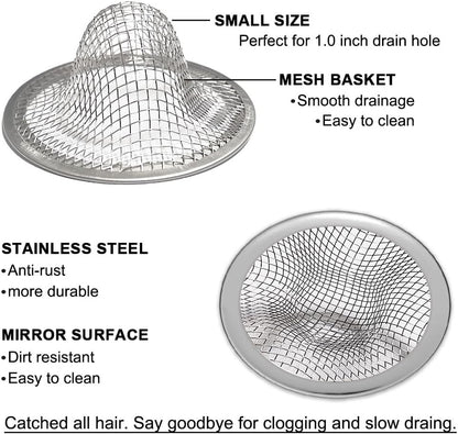 1.0" Small Drain Strainer, Sink Drain Hair Catcher, Bathroom Sink Drain Strainer, 2PCS Drain Mesh Baskets for Laundry, Mop Pool, Utility
