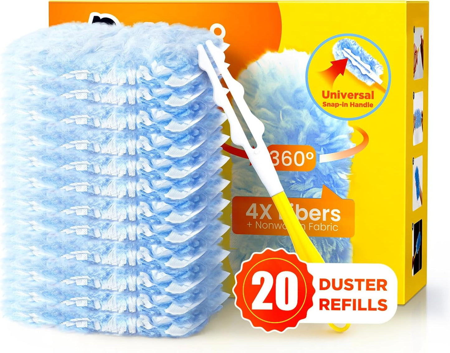 Heavy Duty Duster Refills for Swiffer Duster, 20 Count Duster Refills with 1 Handle, Multisurface 360 Dusters with 4X