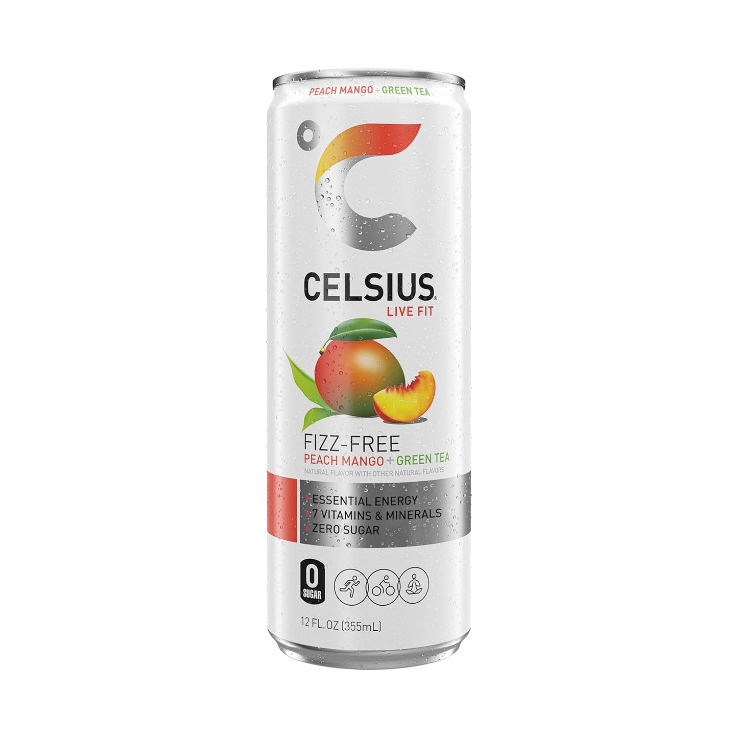 CELSIUS Fizz Free Peach Mango Green Tea, Sugar Free Energy Drink, 12 Fl Oz (2)