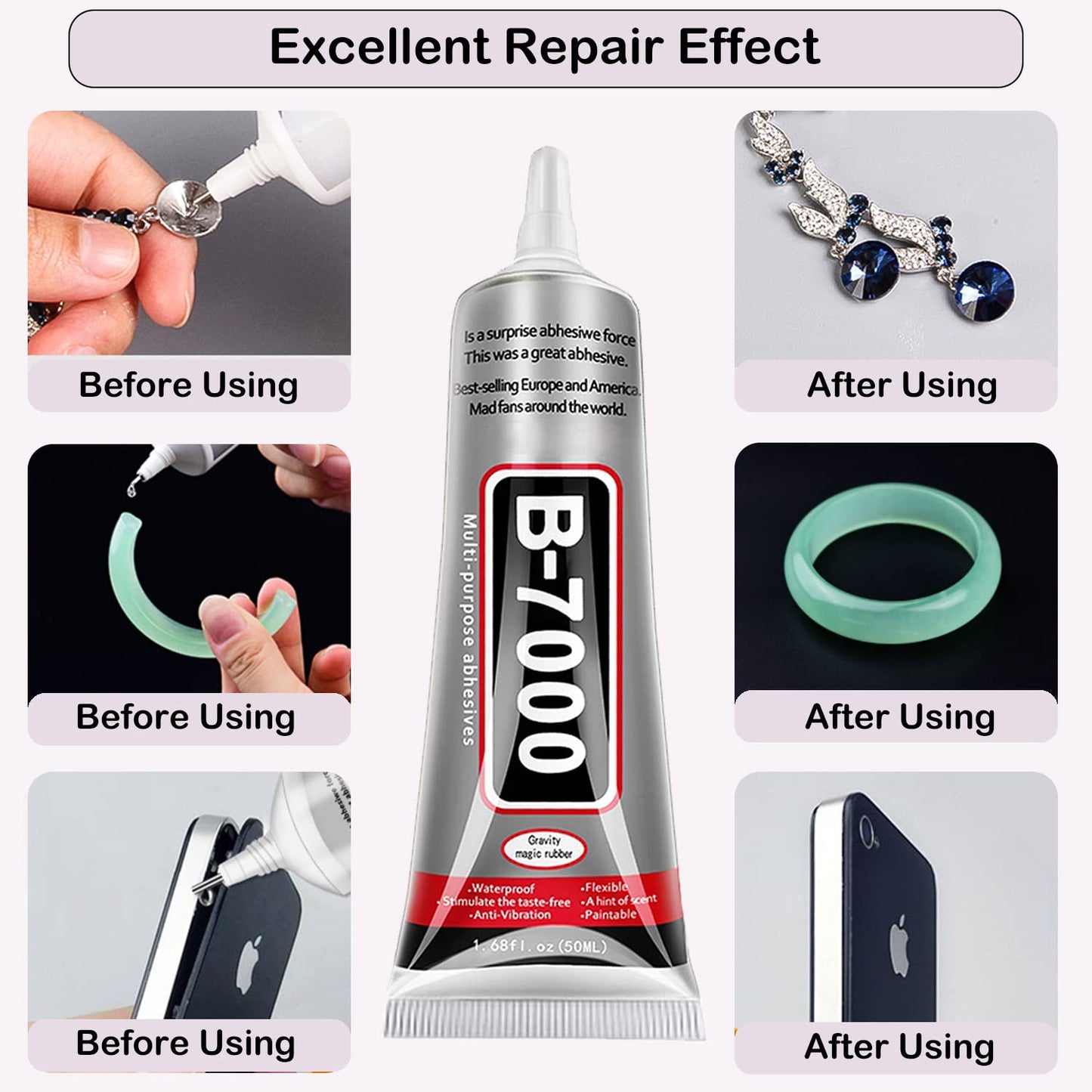 B7000 Jewelry Glue for Making, FITTDYHE 1PCS 50ML/1.69 fl oz Clear Adhesive for Rhinestone, Fabric, Multipurpose Super B-7000 for Phone