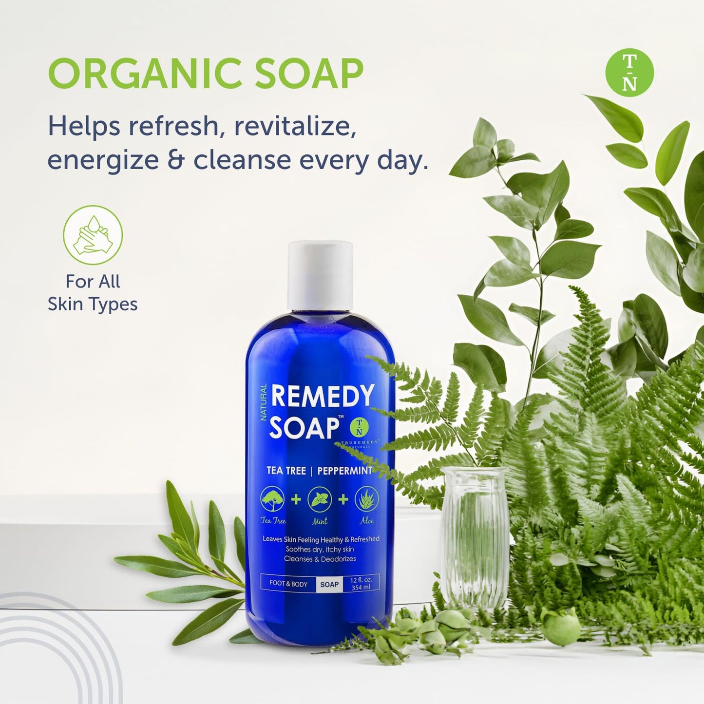 Truremedy Naturals 12 oz Tea Tree Oil Body Wash - Invigorating Tea Tree Soap with Peppermint, Aloe