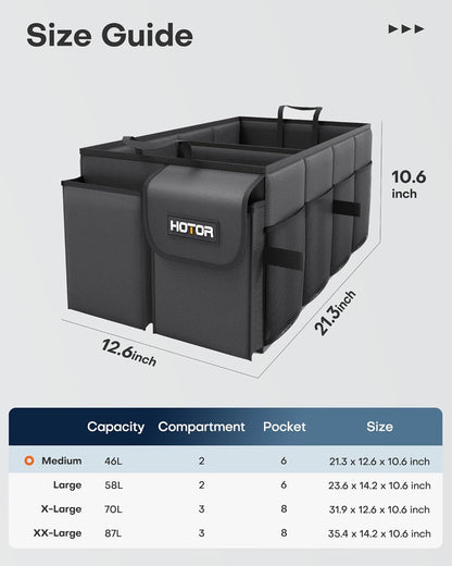 HOTOR Trunk Organizer - Car Organizer, Foldable Trunk organizer for SUVs & Sedans, Sturdy Car Organization for Car Accessories, Tools