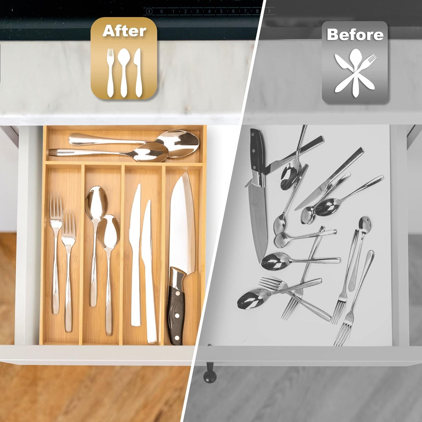 Besilord Silverware Organizer Kitchen Drawer Organizer Utensil Organizer Bamboo Silverware Holder Cutlery Organizer in Drawer Flatware Organizer