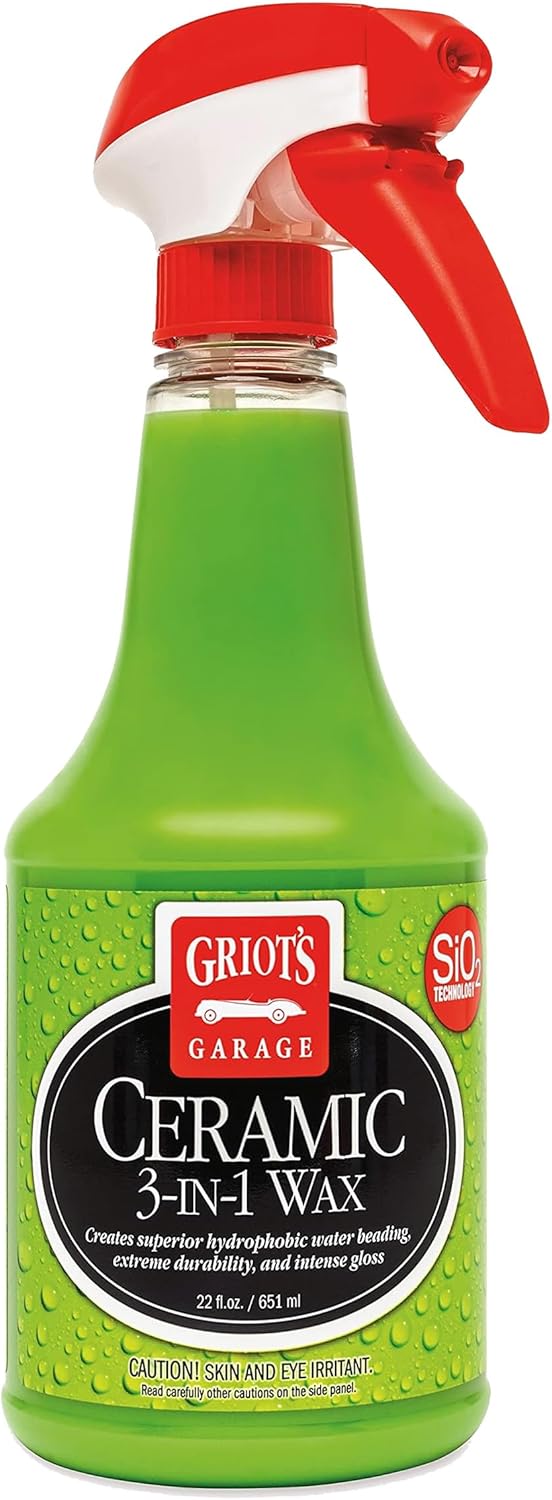 Griots Garage Ceramic 3-in-1 Wax, SiO2 Spray for Cars, Trucks, and RVs, Provides Protection and Water Beading on Paint, Wheels, Plastic, Rubber