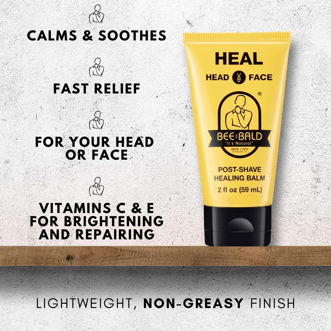 Bee Bald HEAL Aftershave for Men Healing Balm, Immediately Calms & Soothes Damaged Skin, Treats Bumps