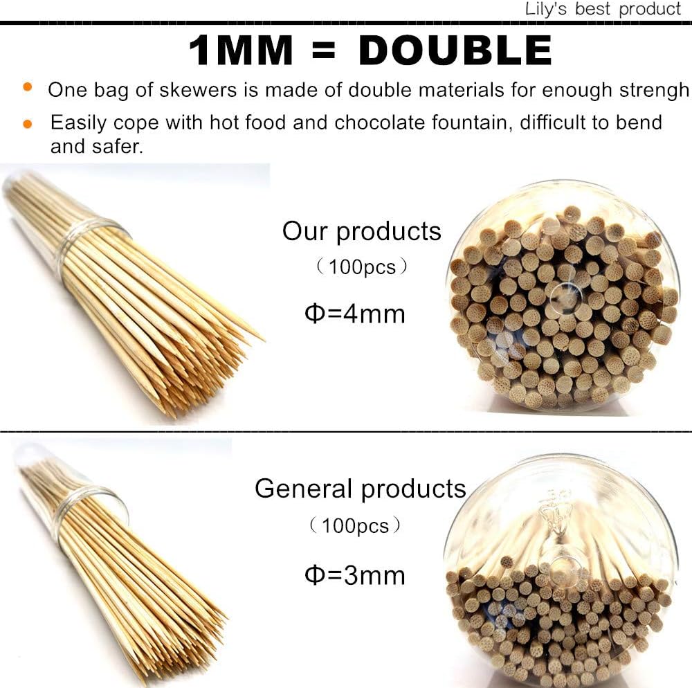 HOPELF 6" Natural Bamboo Skewers for BBQAppetiserFruitCocktailKabobChocolate FountainGrillingBarbecueKitchenCrafting and Party.