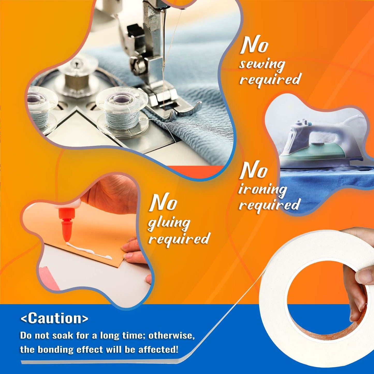 YONGJIN Double-Sided Fabric Tape (2 Rolls) - No Sewing or Ironing Required, Perfect for Quick Clothing Repairs, Fabric