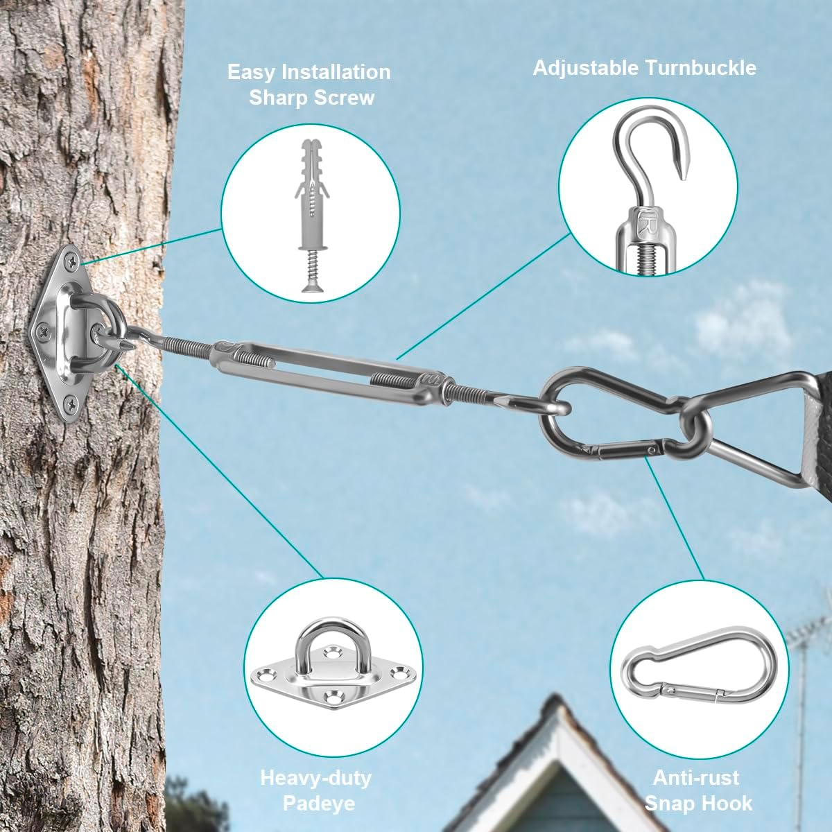 Sun Shade Sail Hardware Kit 6 Inch for Rectangle & Triangle Shade Sail