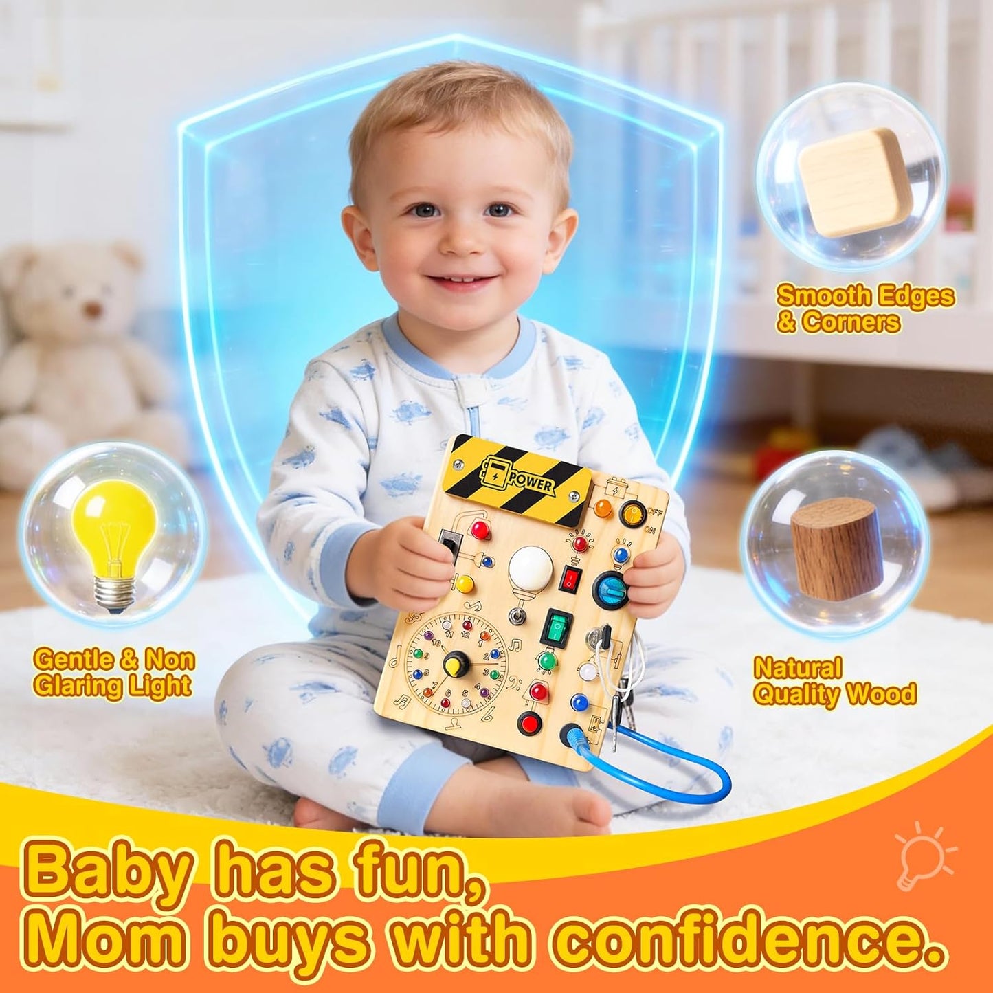 Grarain Busy Board for Toddlers - Montessori Educational Toy for 1-3 Year Old Boys & Girls, Travel-Friendly Sensory Learning