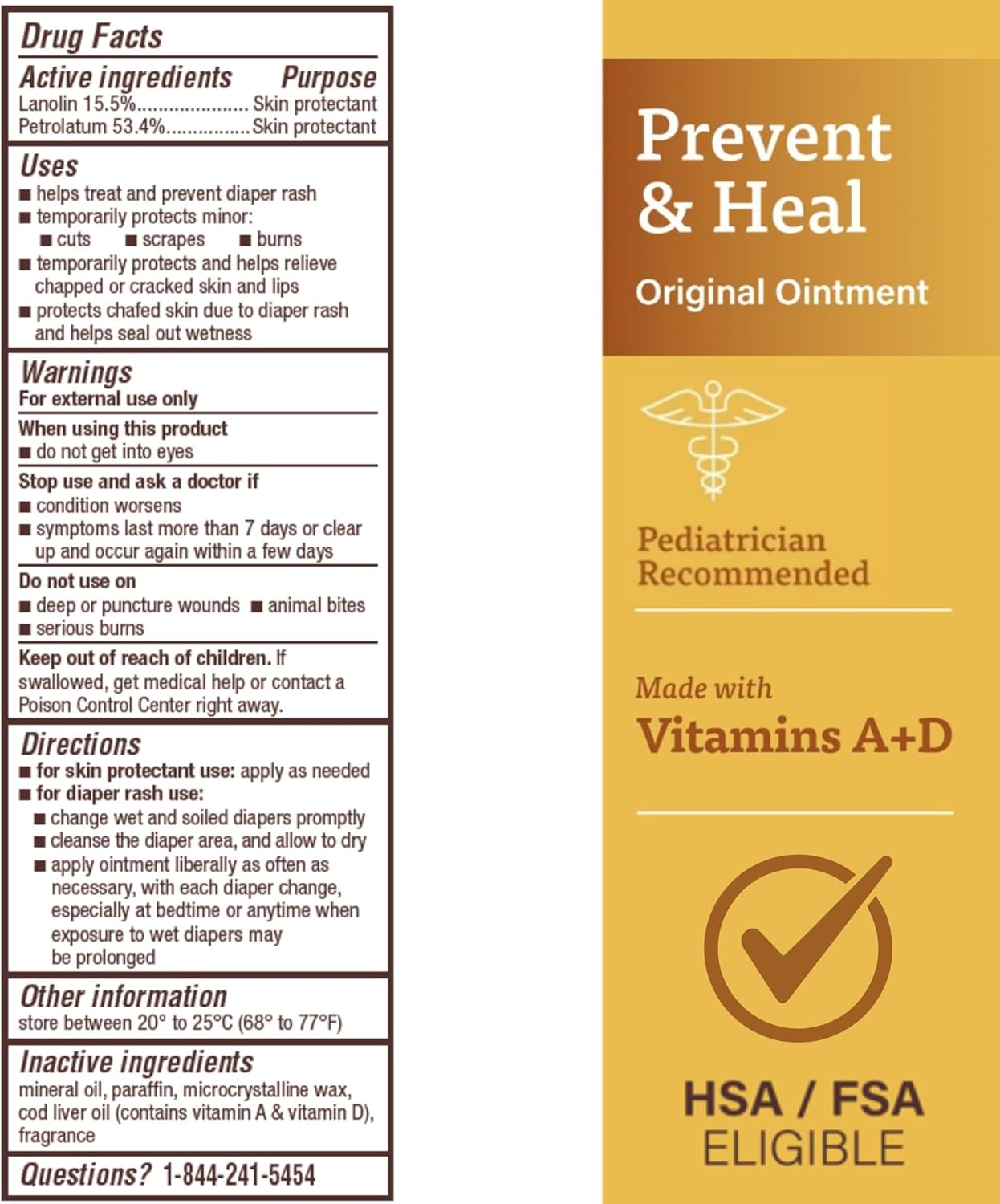A+D Original Diaper Rash Ointment Prevents & Treats Diaper Rash, Moisturizing Skin Protectant with Vitamins A &