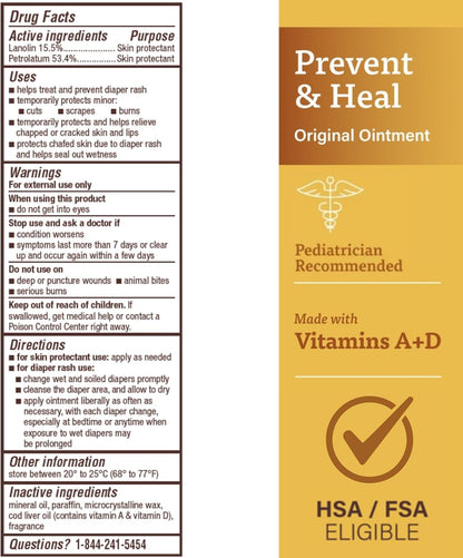 A+D Original Diaper Rash Ointment Prevents & Treats Diaper Rash, Moisturizing Skin Protectant with Vitamins A &